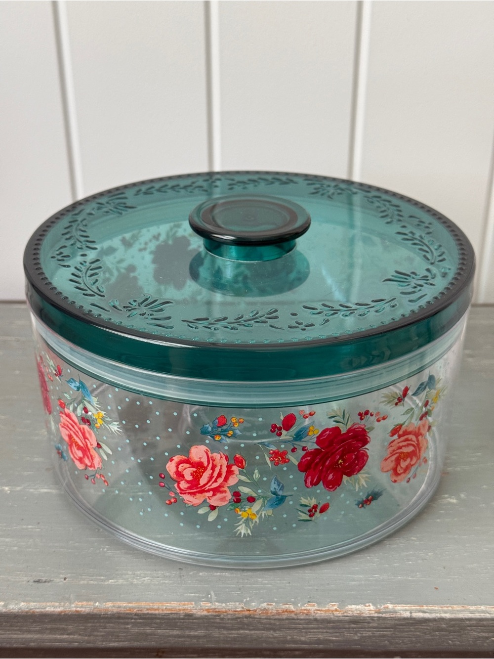 Pioneer Woman Flora Treat Container Teal Color Storage Canister